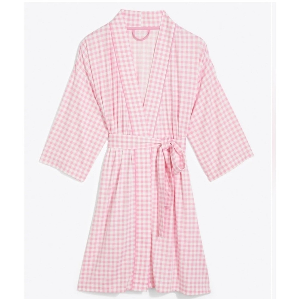 NWT Draper James Louise Robe Women XL Pink Gingham Check Loungewear LOK0080 NEW